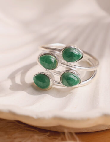 green aventurine 4 stone ring silver