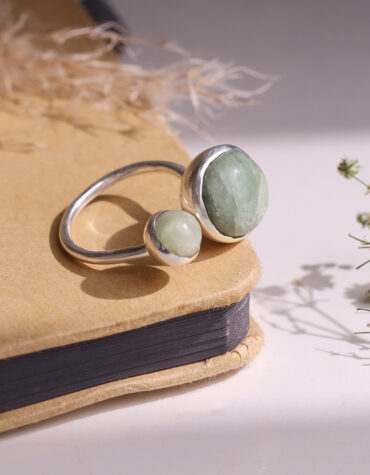 aquamarine double stone ring silver