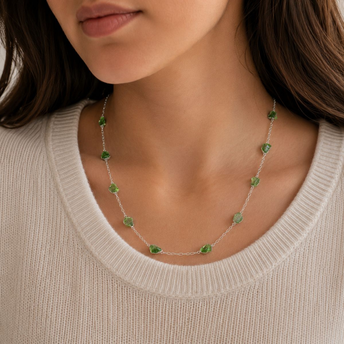 Untitled design (9) dioptase raw necklace silver