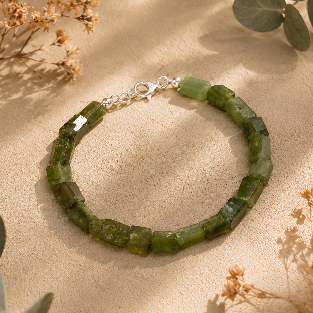 Vesuvianite Faceted Tumble Bracelet-Shubhanjali Store (4) vesuvianite faceted tumble bracelet