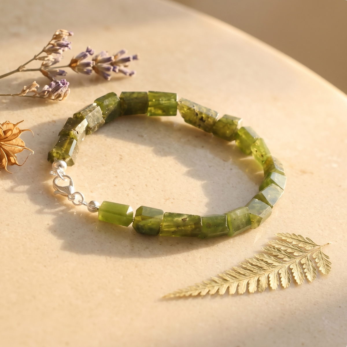 Vesuvianite Faceted Tumble Bracelet-Shubhanjali Store (5) vesuvianite faceted tumble bracelet