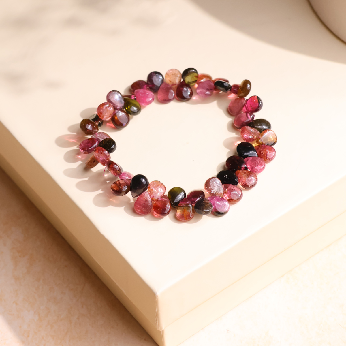 Watermelon Tourmaline Drop Beads Bracelet-Shubhanjali Store (2) watermelon tourmaline drop beads bracelet