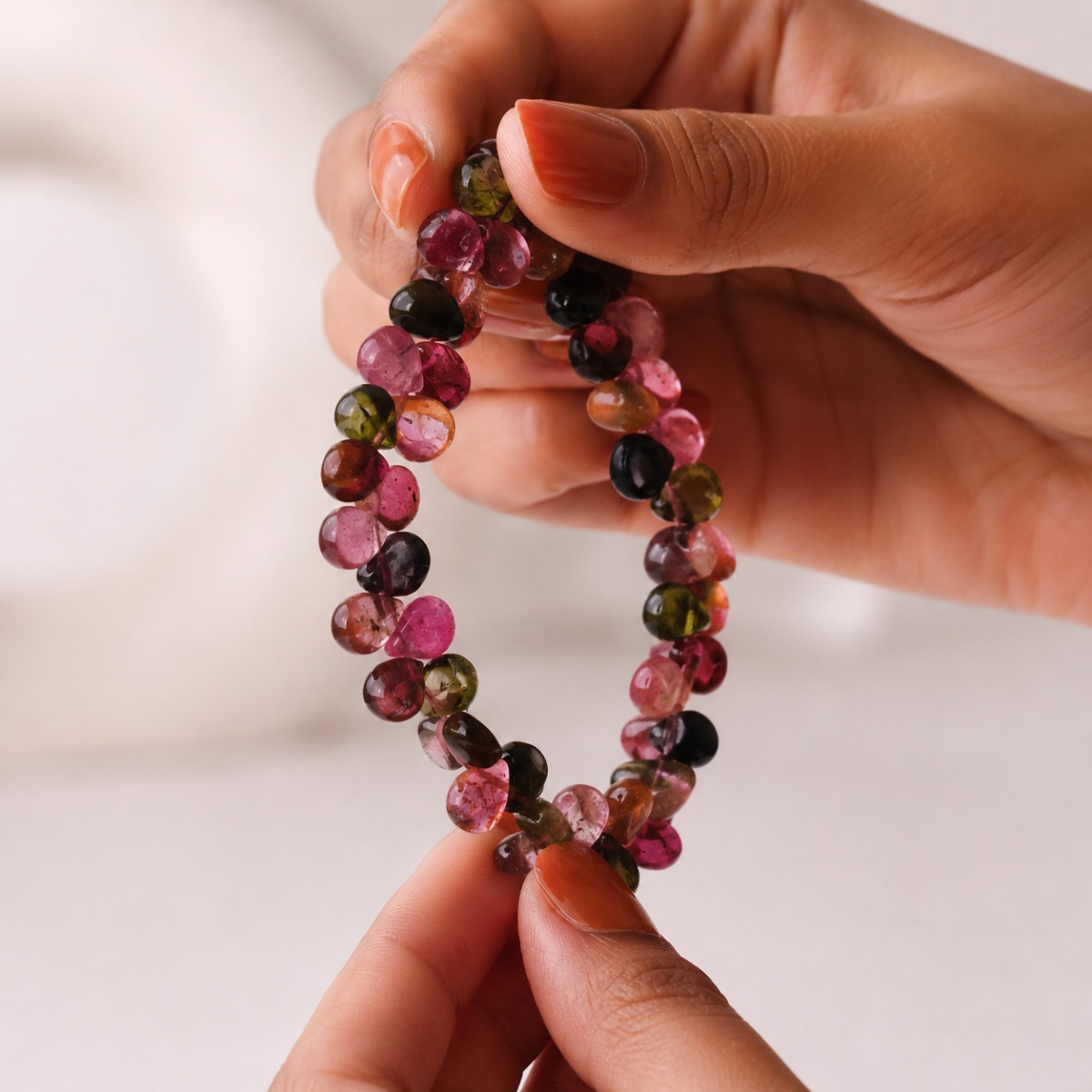 Watermelon Tourmaline Drop Beads Bracelet-Shubhanjali Store (4) watermelon tourmaline drop beads bracelet