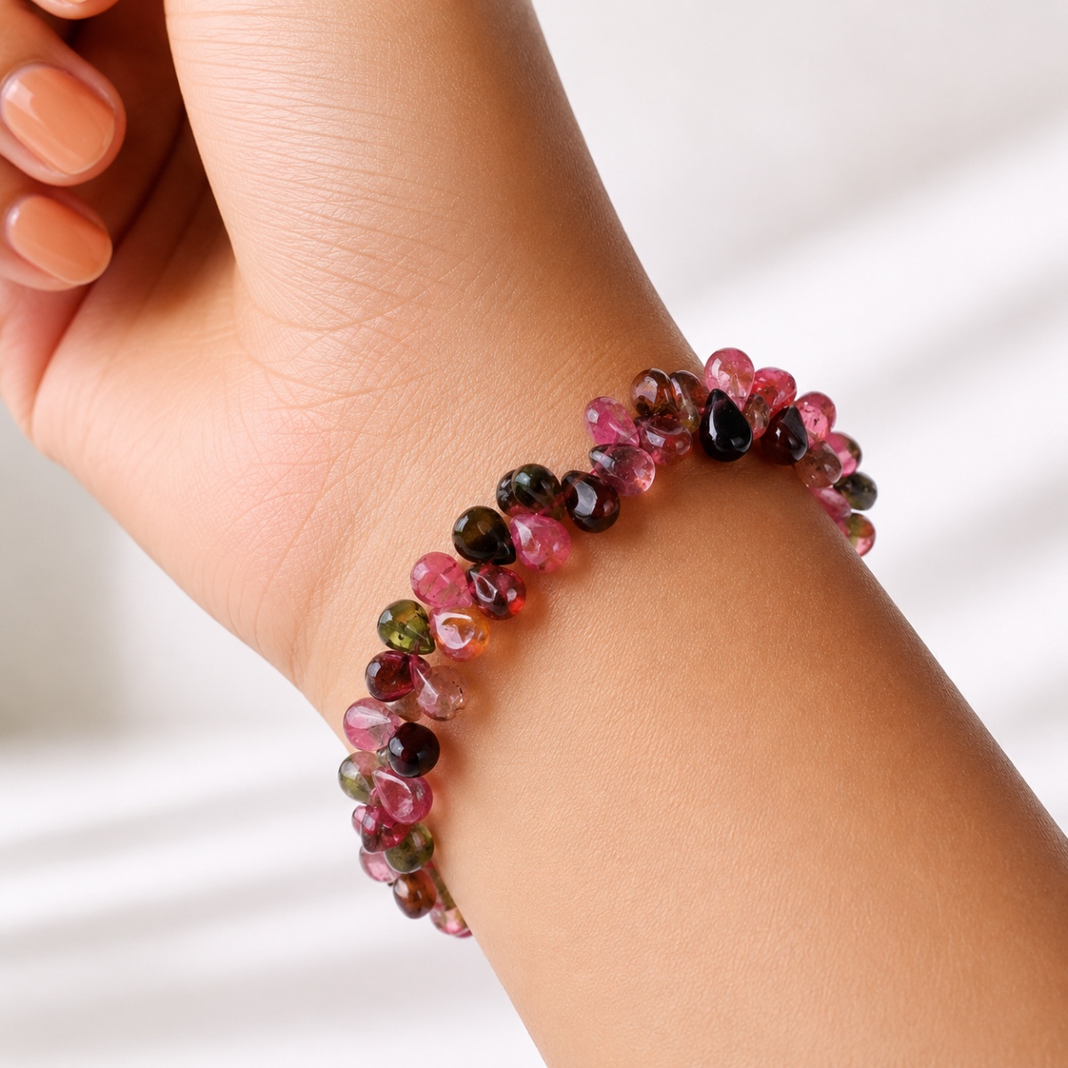 Watermelon Tourmaline Drop Beads Bracelet-Shubhanjali Store (5) watermelon tourmaline drop beads bracelet