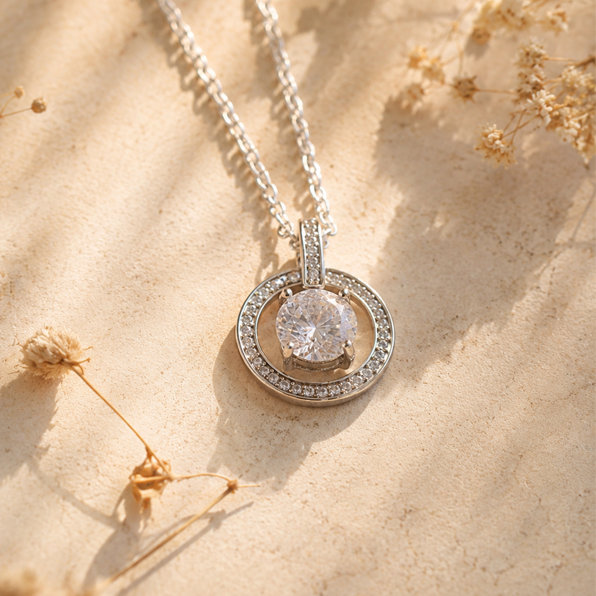 Zircon Round Pendant Silver-Shubhanjali Store (1) zircon round pendant silver