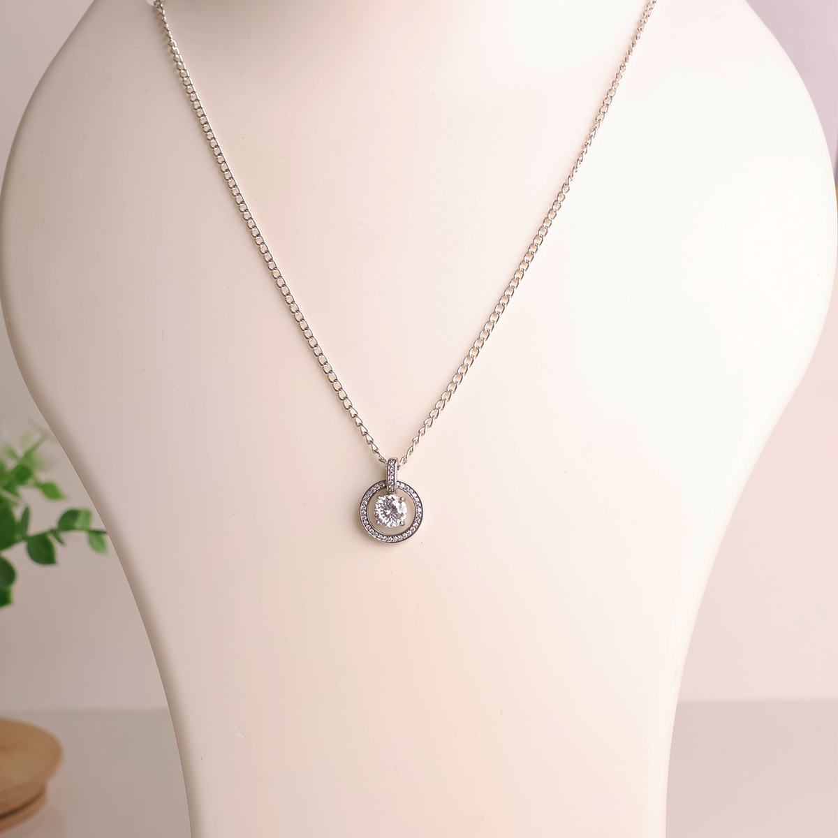 Zircon Round Pendant Silver-Shubhanjali Store (4) zircon round pendant silver