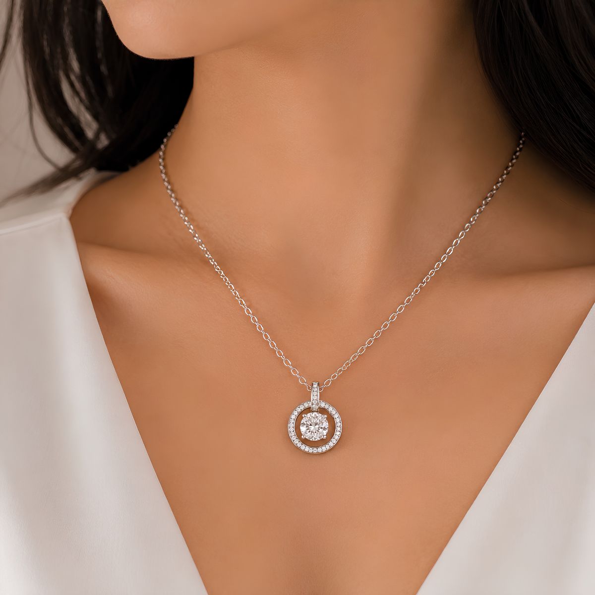Zircon Round Pendant Silver-Shubhanjali Store zircon round pendant silver
