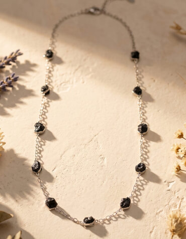 black tourmaline raw necklace silver