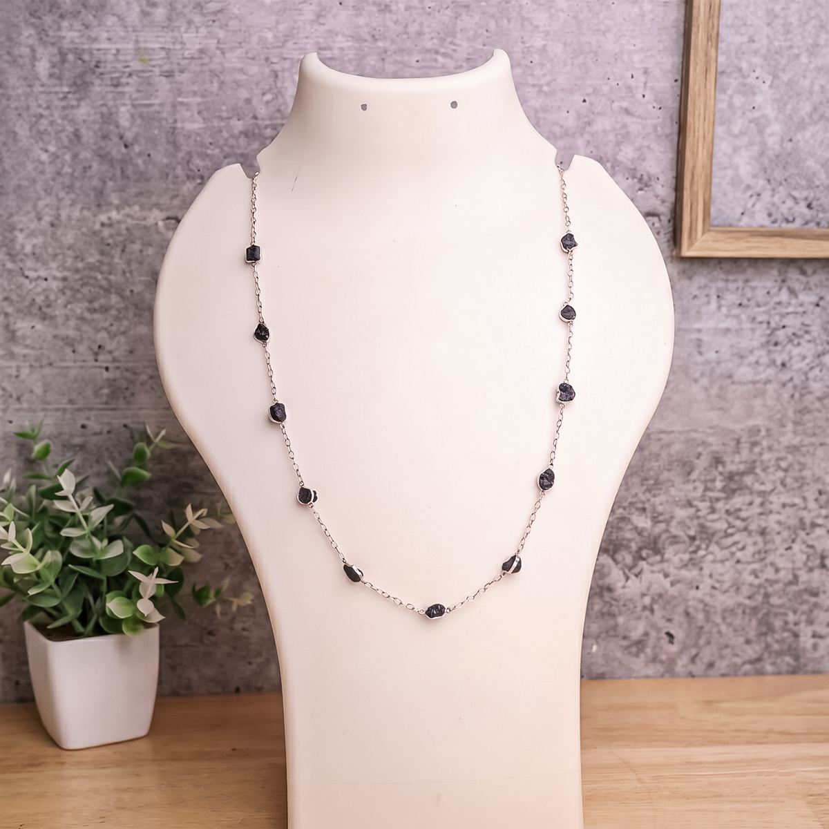 black Tourmaline Raw necklace silver-Shubhanjali Store (4) black tourmaline raw necklace silver
