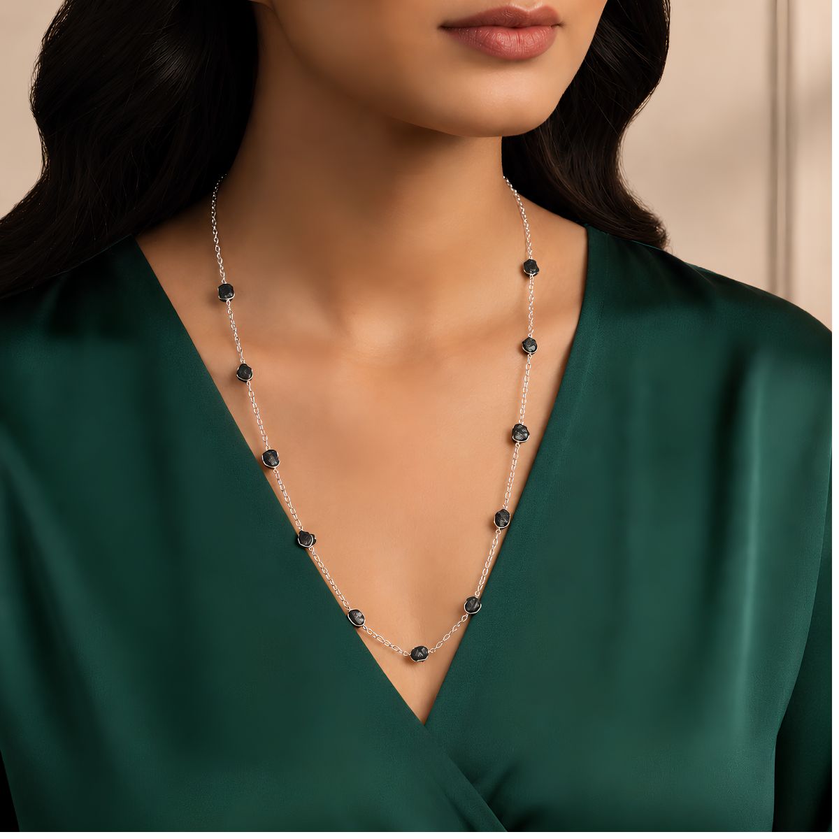 black Tourmaline Raw necklace silver-Shubhanjali Store black tourmaline raw necklace silver