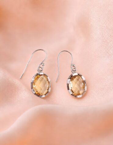 citrine oval shape silver earring
