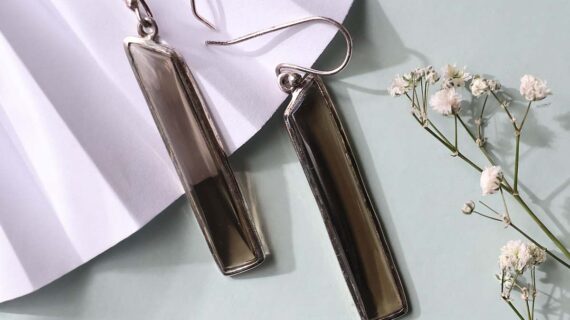 Smokey Quartz Long silver Earring