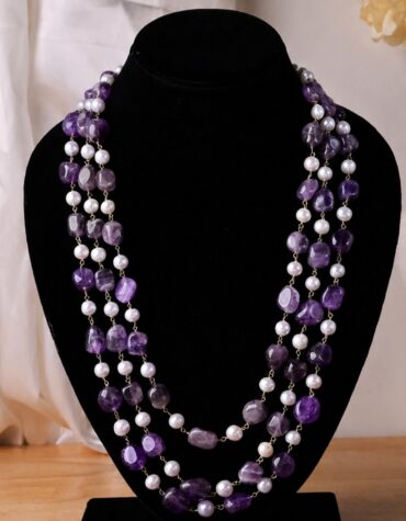 amethyst tumble & pearl 3 layer necklace