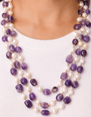 amethyst tumble & pearl 3 layer necklace