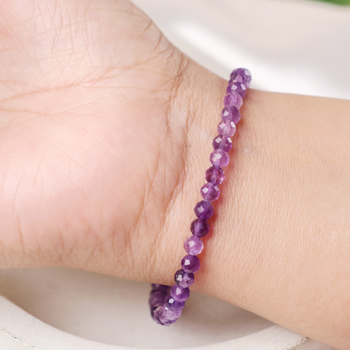 Amethyst faceted Chain Bracelet 4mm-Shubhanjali Store (1) amethyst faceted chain bracelet 4mm