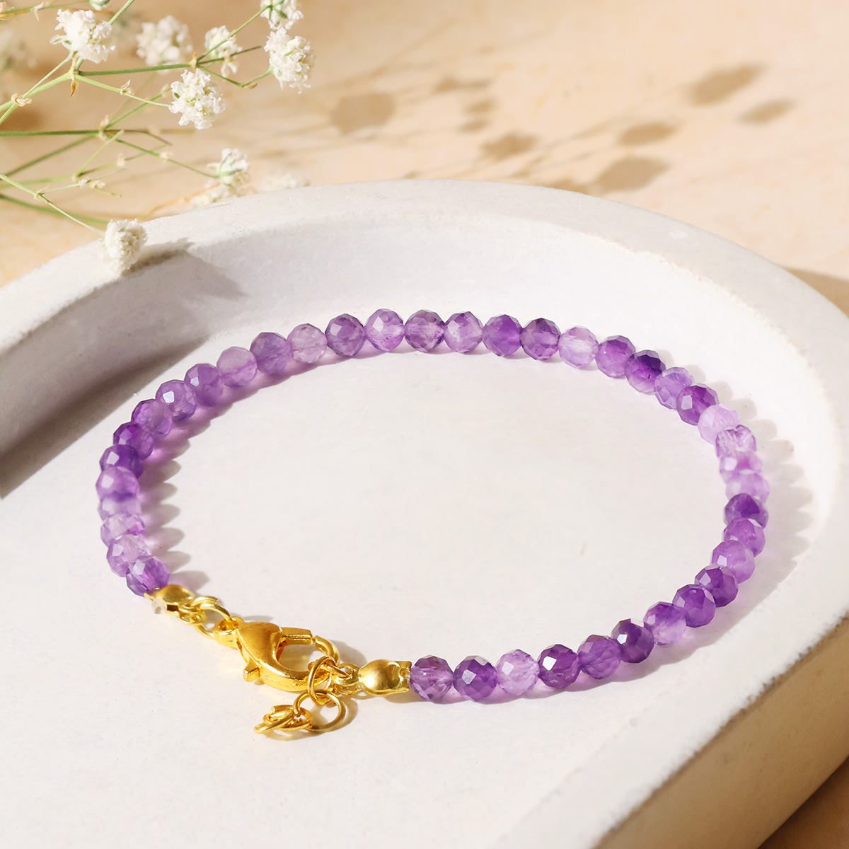 Amethyst faceted Chain Bracelet 4mm-Shubhanjali Store (3) amethyst faceted chain bracelet 4mm