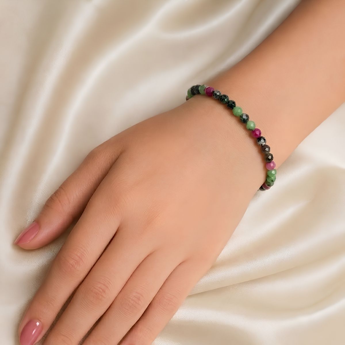 BRACELET (30) ruby zoisite faceted chain bracelet 4mm