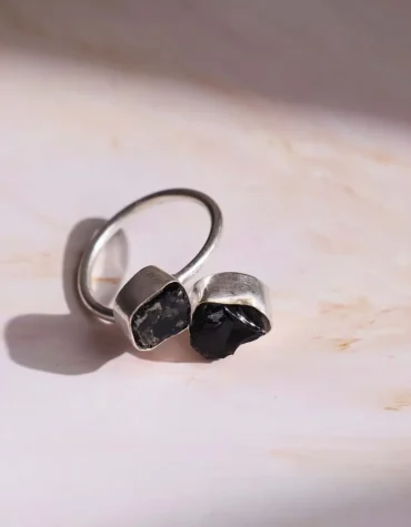 black obsidian double raw ring