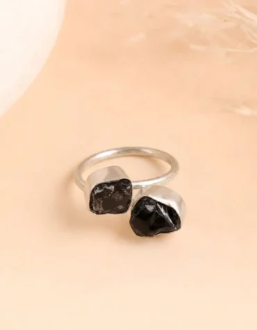 black obsidian double raw ring