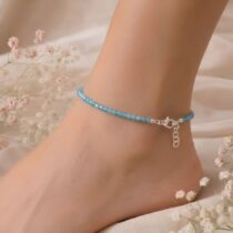blue apatite faceted anklet 2 mm