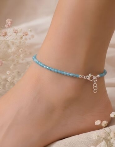 blue apatite faceted anklet 2 mm