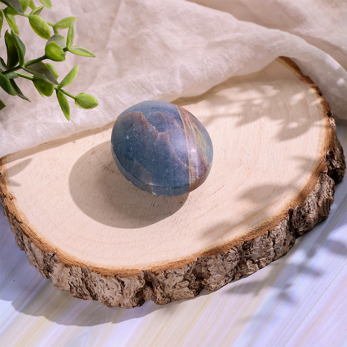 Blue Onyx Palm Stone (2) blue onyx palm stone