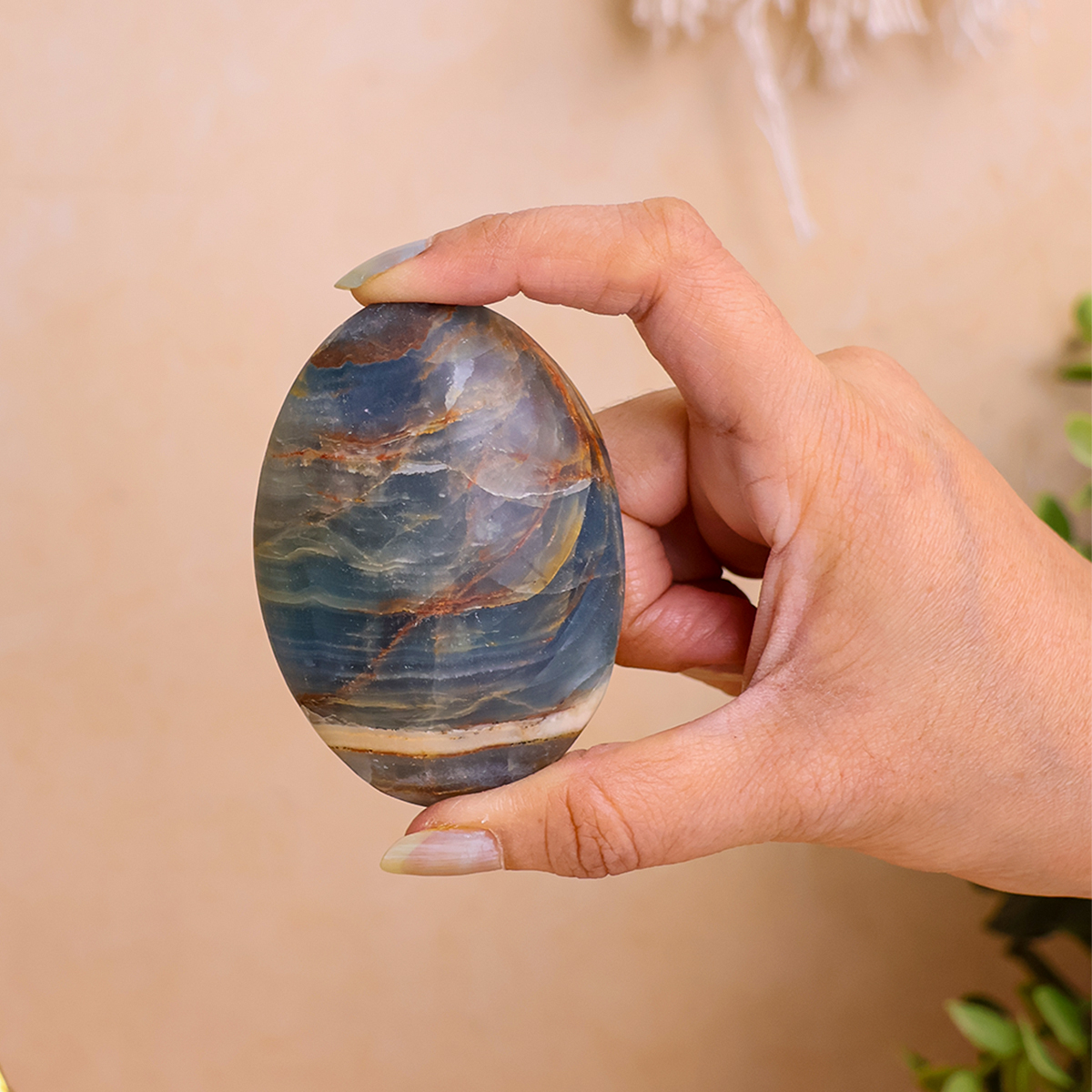 Blue Onyx Palm Stone (9) blue onyx palm stone