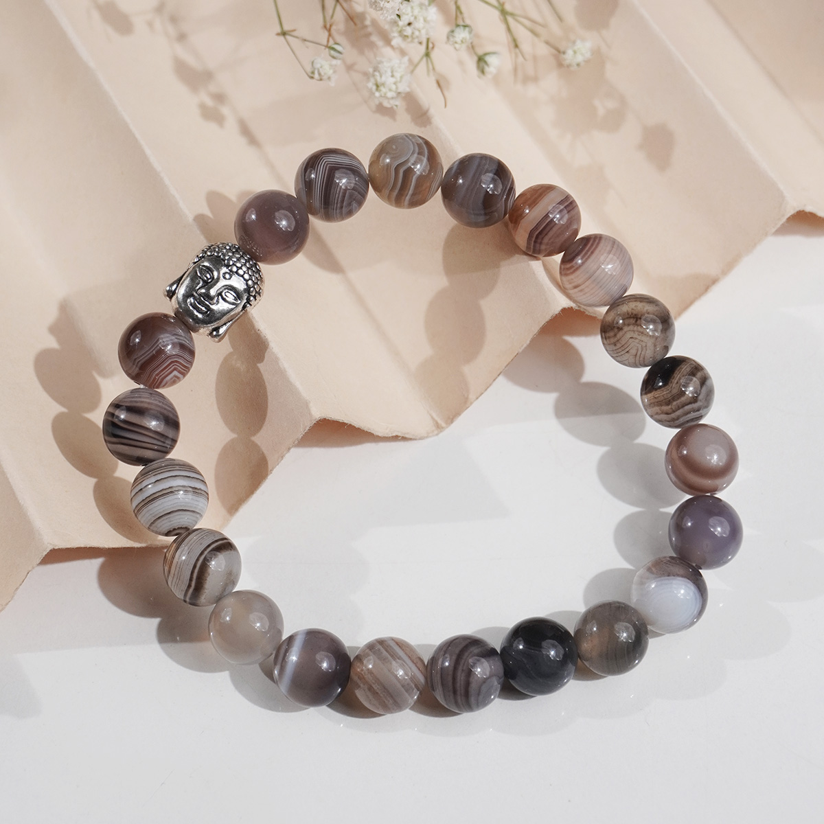 Botswana Agate Buddha Bracelet 8mm-Shubhanjali Store (1) botswana agate buddha bracelet 8 mm