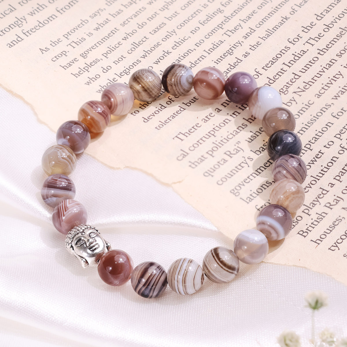 Botswana Agate Buddha Bracelet 8mm-Shubhanjali Store (2) botswana agate buddha bracelet 8 mm