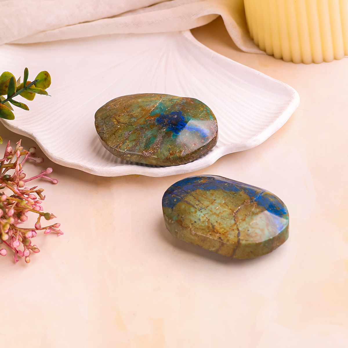 Chrysocolla Azurite Palm Stone (6) chrysocolla azurite palm stone