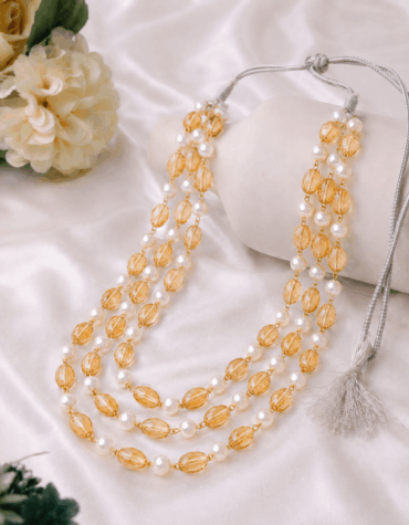 citrine tumble & pearl 3 layer necklace