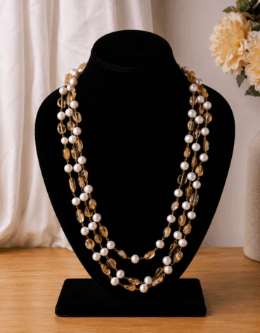 citrine tumble & pearl 3 layer necklace