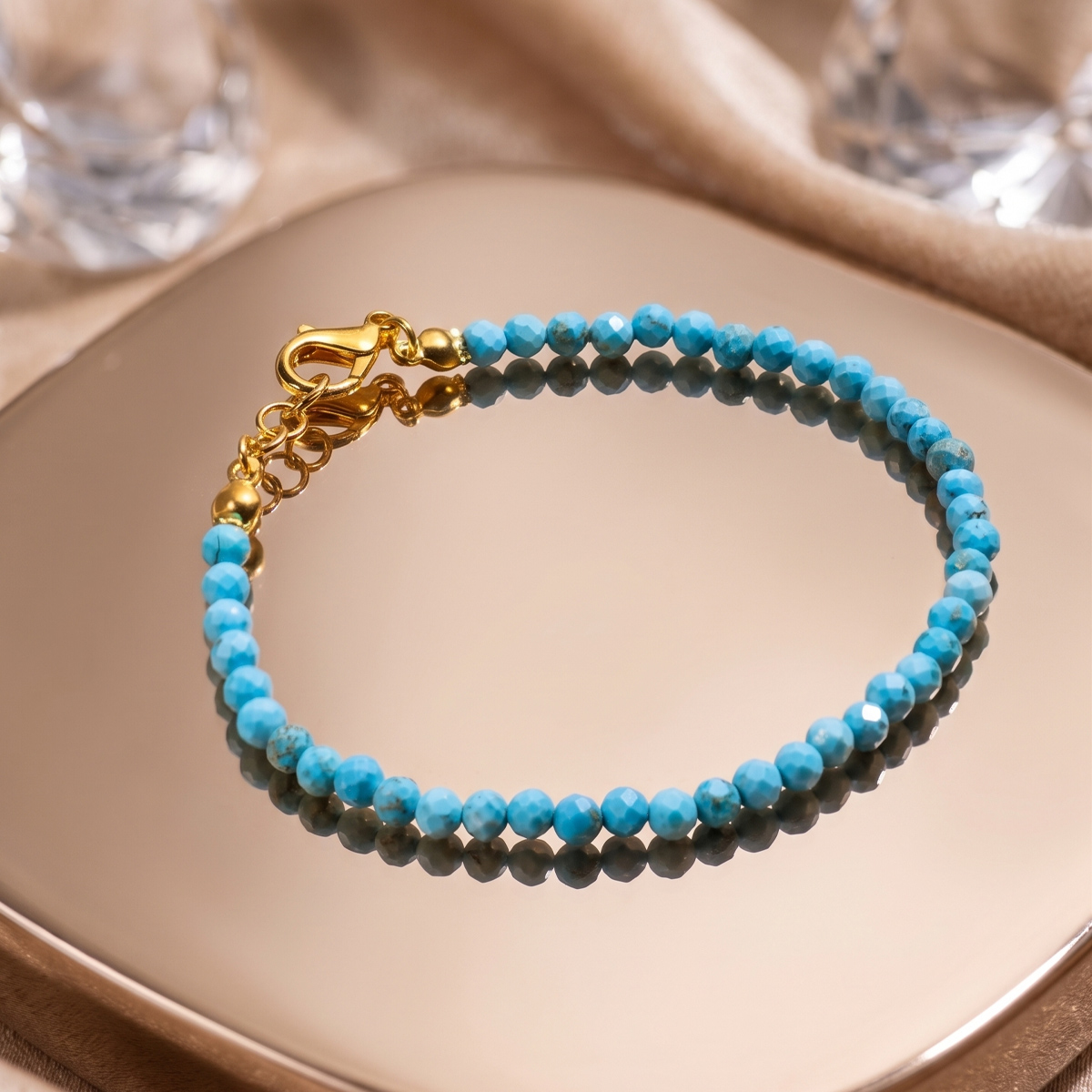 Firoza Faceted Chain Bracelet 4mm-Shubhanjali Store (4) firoza faceted chain bracelet 4mm