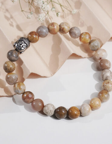 fossil jasper buddha bracelet 8 mm