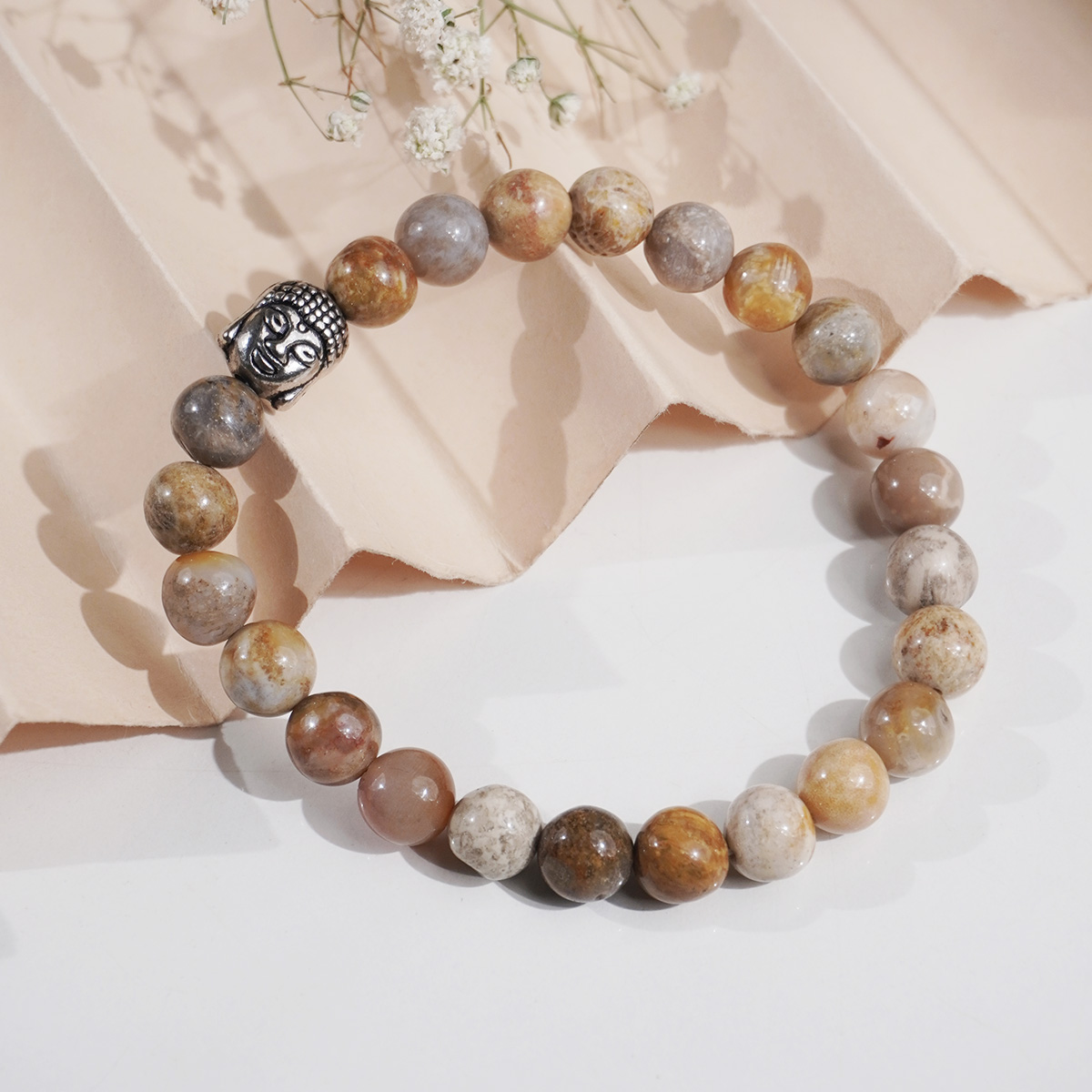 Fossil Jasper Buddha Bracelet 8mm-Shubhanjali Store (1) fossil jasper buddha bracelet 8 mm