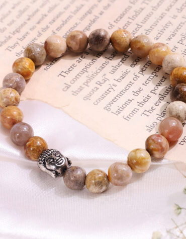 fossil jasper buddha bracelet 8 mm