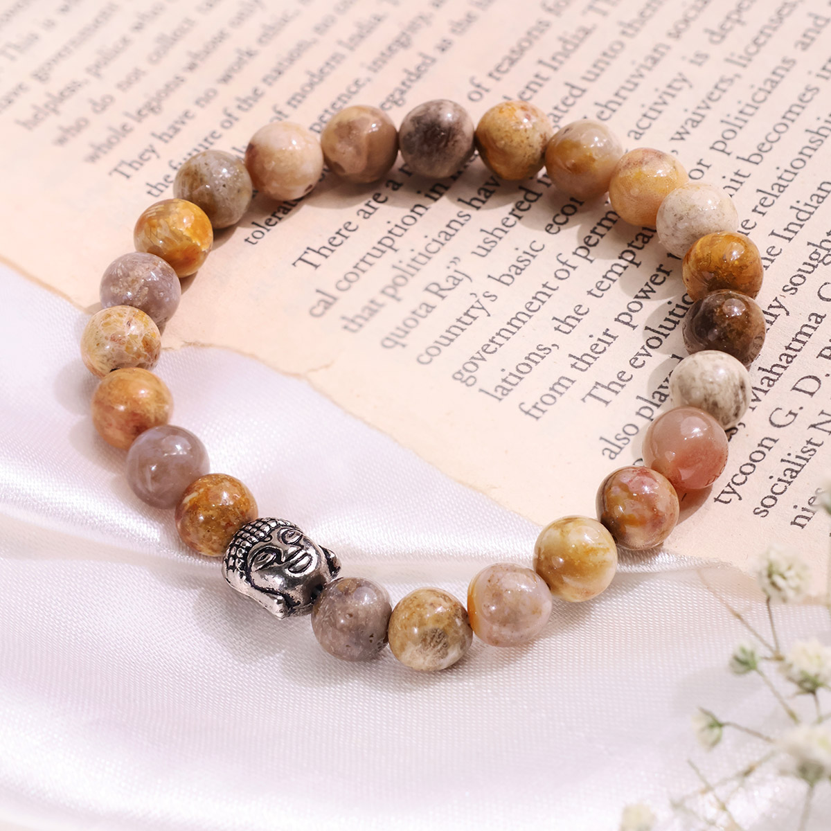 Fossil Jasper Buddha Bracelet 8mm-Shubhanjali Store (2) fossil jasper buddha bracelet 8 mm