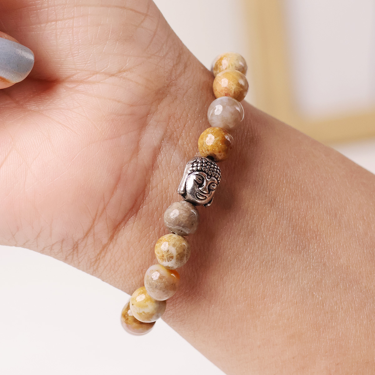 Fossil Jasper Buddha Bracelet 8mm-Shubhanjali Store (3) fossil jasper buddha bracelet 8 mm