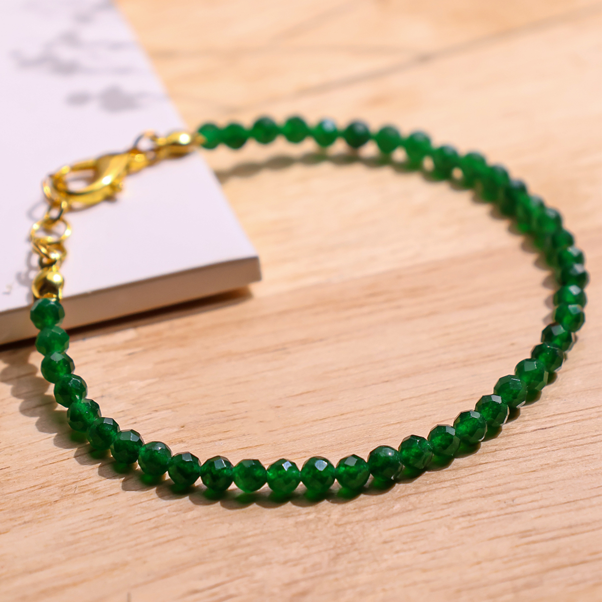 Green Jade Faceted Chain Bracelet 4mm-Shubhanjali store (1) green jade faceted chain bracelet 4mm