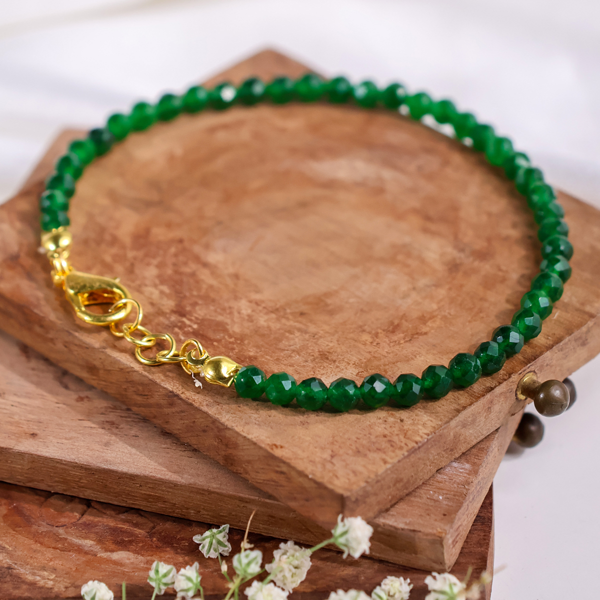 Green Jade Faceted Chain Bracelet 4mm-Shubhanjali store (2) green jade faceted chain bracelet 4mm