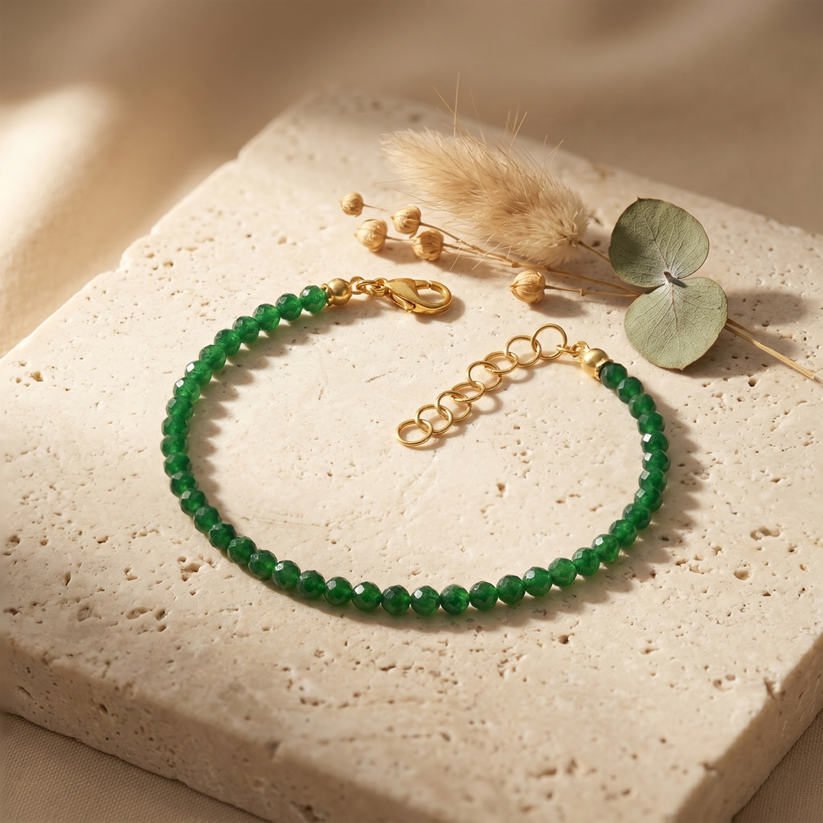 Green Jade Faceted Chain Bracelet 4mm-Shubhanjali store (4) green jade faceted chain bracelet 4mm