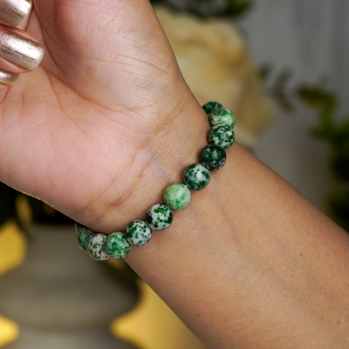 Green Spot Japser Bracelet-Shubhanjali Store (4) green spot japser bracelet 8 mm