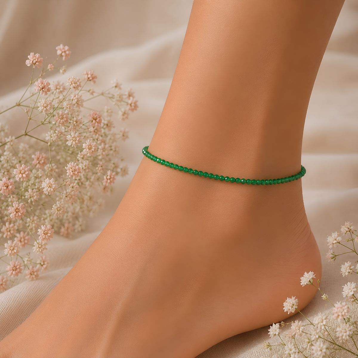 Green onyx anklet 2mm-shubhanjali Store (5) green onyx faceted anklet 2 mm