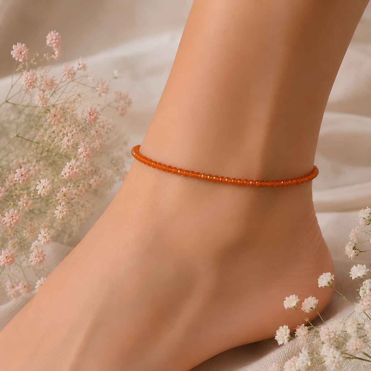 Hessonite Faceted Anklet 2 mm