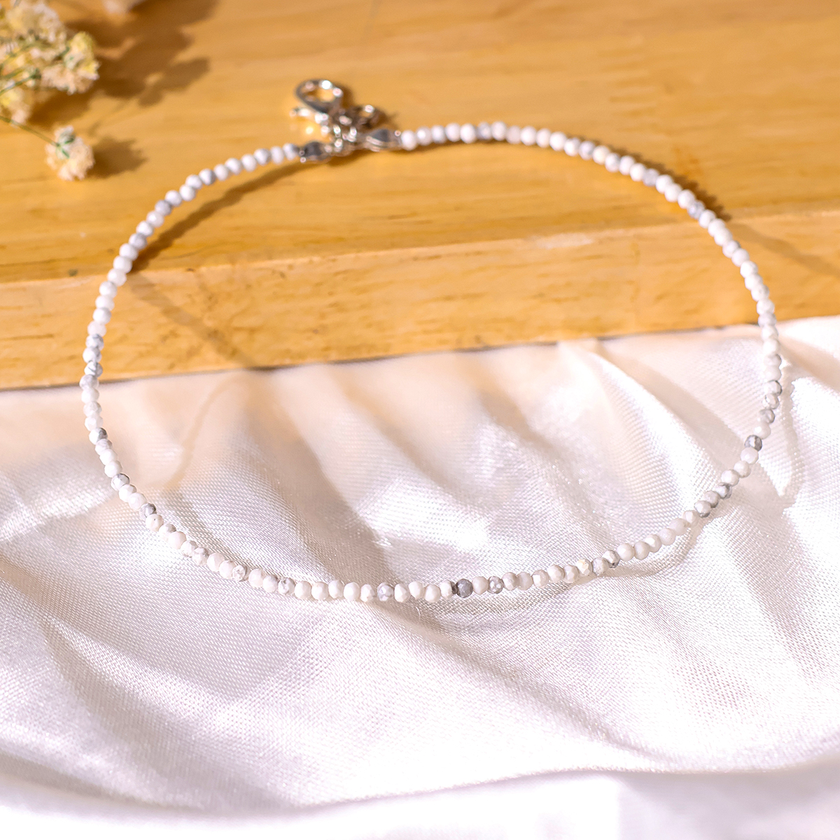 Howlite Anklet 2mm (1) howlite faceted anklet 2 mm