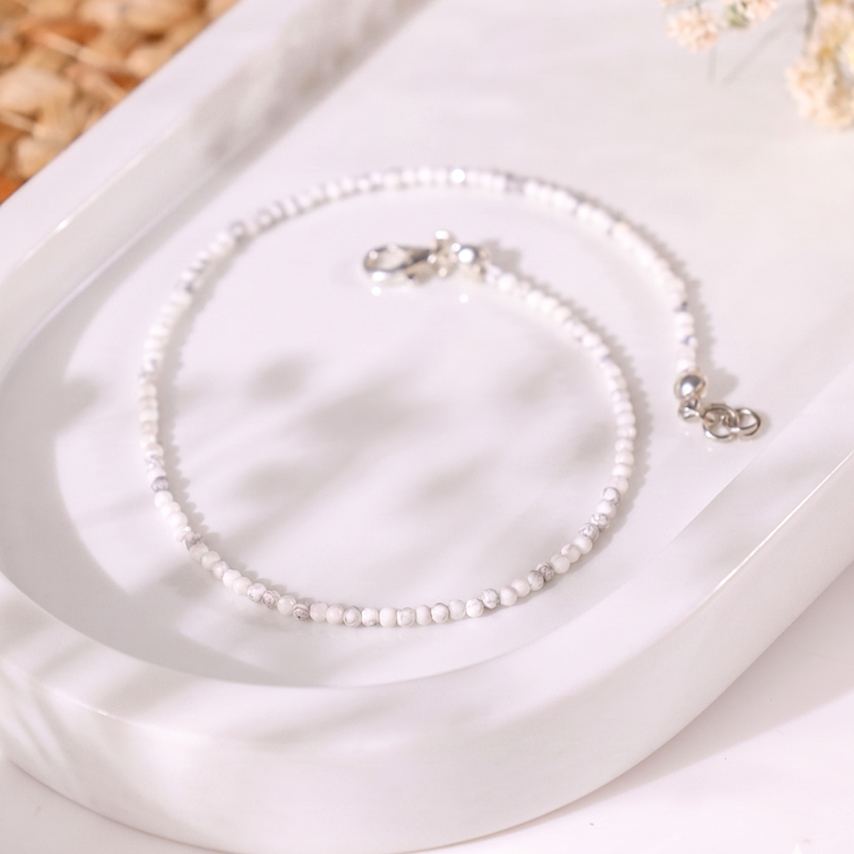 Howlite Anklet 2mm (2) howlite faceted anklet 2 mm