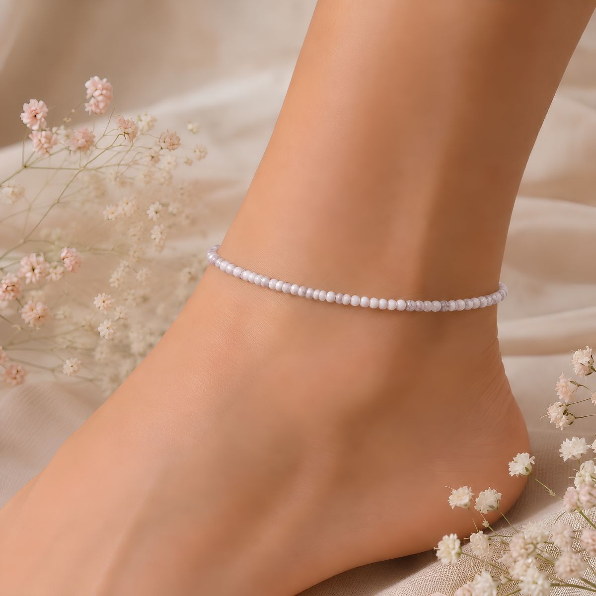 Howlite Anklet 2mm (5) howlite faceted anklet 2 mm