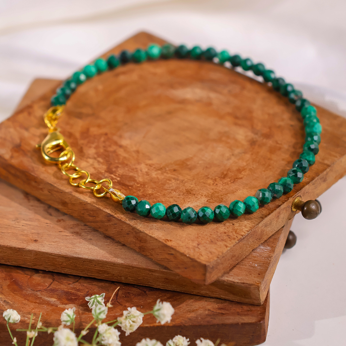 Malachite Faceted Chain Bracelet 4mm-Shubhanjali Store (2) malachite faceted chain bracelet 4mm