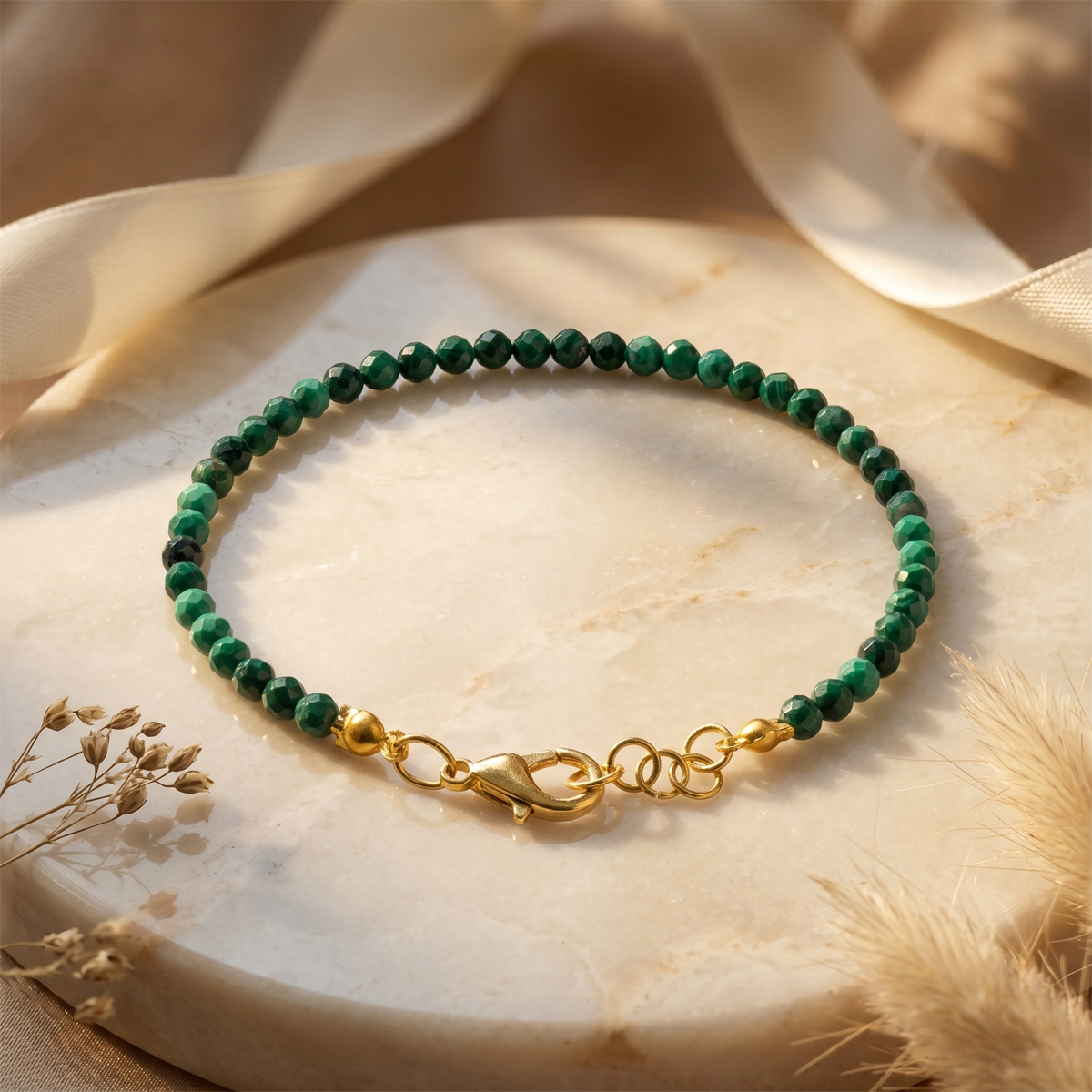 Malachite Faceted Chain Bracelet 4mm-Shubhanjali Store (4) malachite faceted chain bracelet 4mm