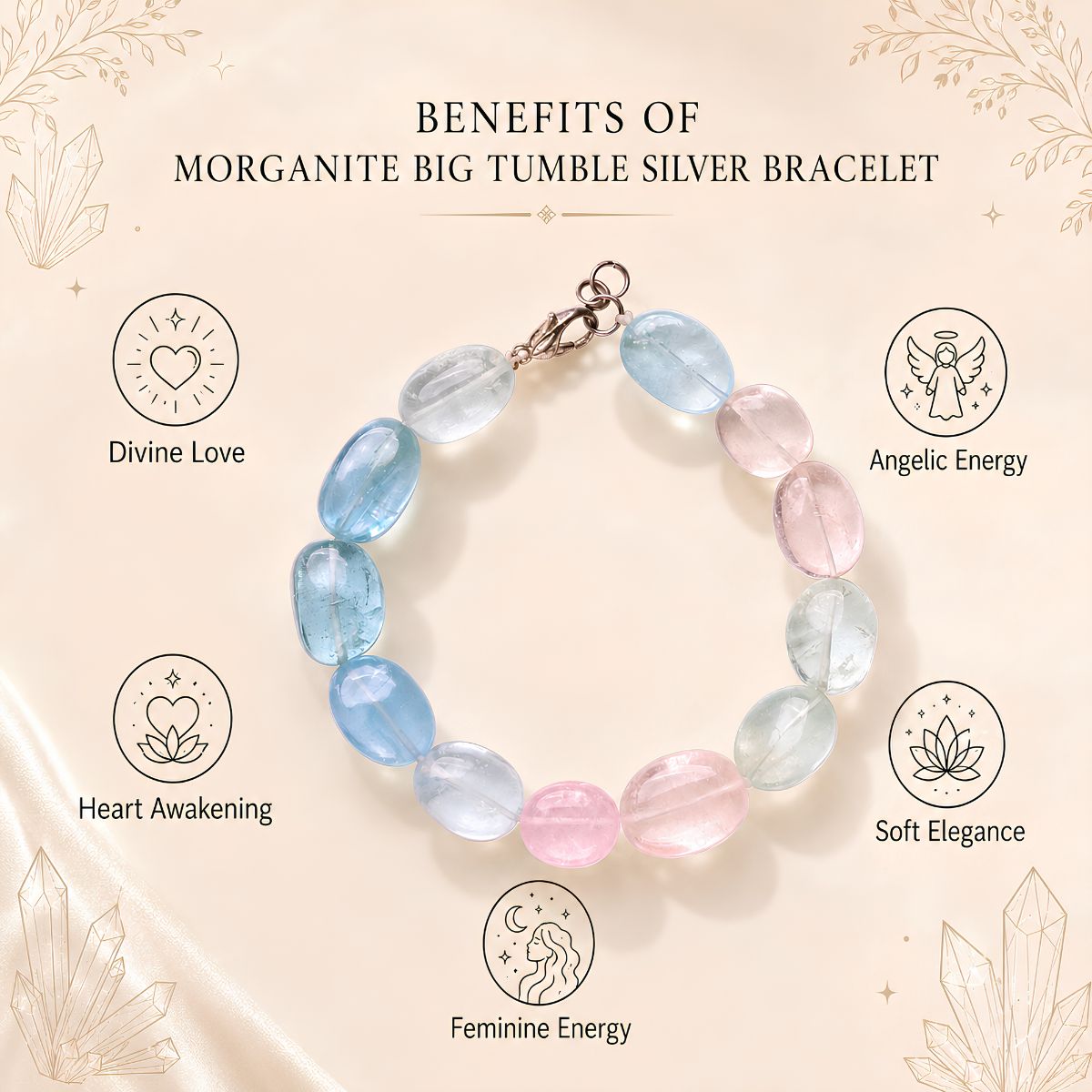 Morganite Big Tumble Silver Bracelet HQ morganite big tumble silver bracelet hq